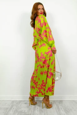 In My Imagination - Lime Pink Floral Batwing Midi Dress 11 In My Imagination - Lime Pink Floral Batwing Midi Dress -Glamoros Clothing Shop InMyImagination LimePinkFloralMidiDress5