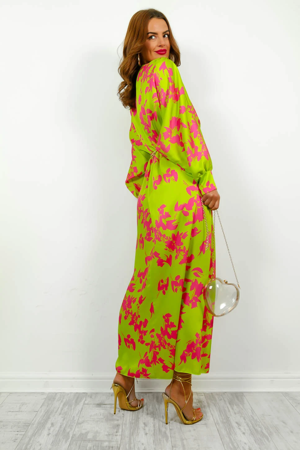 In My Imagination - Lime Pink Floral Batwing Midi Dress 5 In My Imagination - Lime Pink Floral Batwing Midi Dress - Image 5