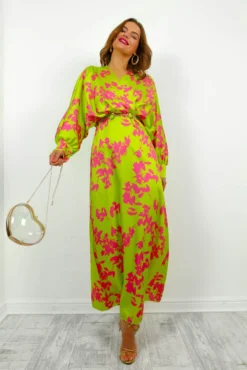 In My Imagination - Lime Pink Floral Batwing Midi Dress 13 In My Imagination - Lime Pink Floral Batwing Midi Dress -Glamoros Clothing Shop InMyImagination LimePinkFloralMidiDress6