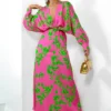 In My Imagination - Pink Lime Floral Batwing Midi Dress