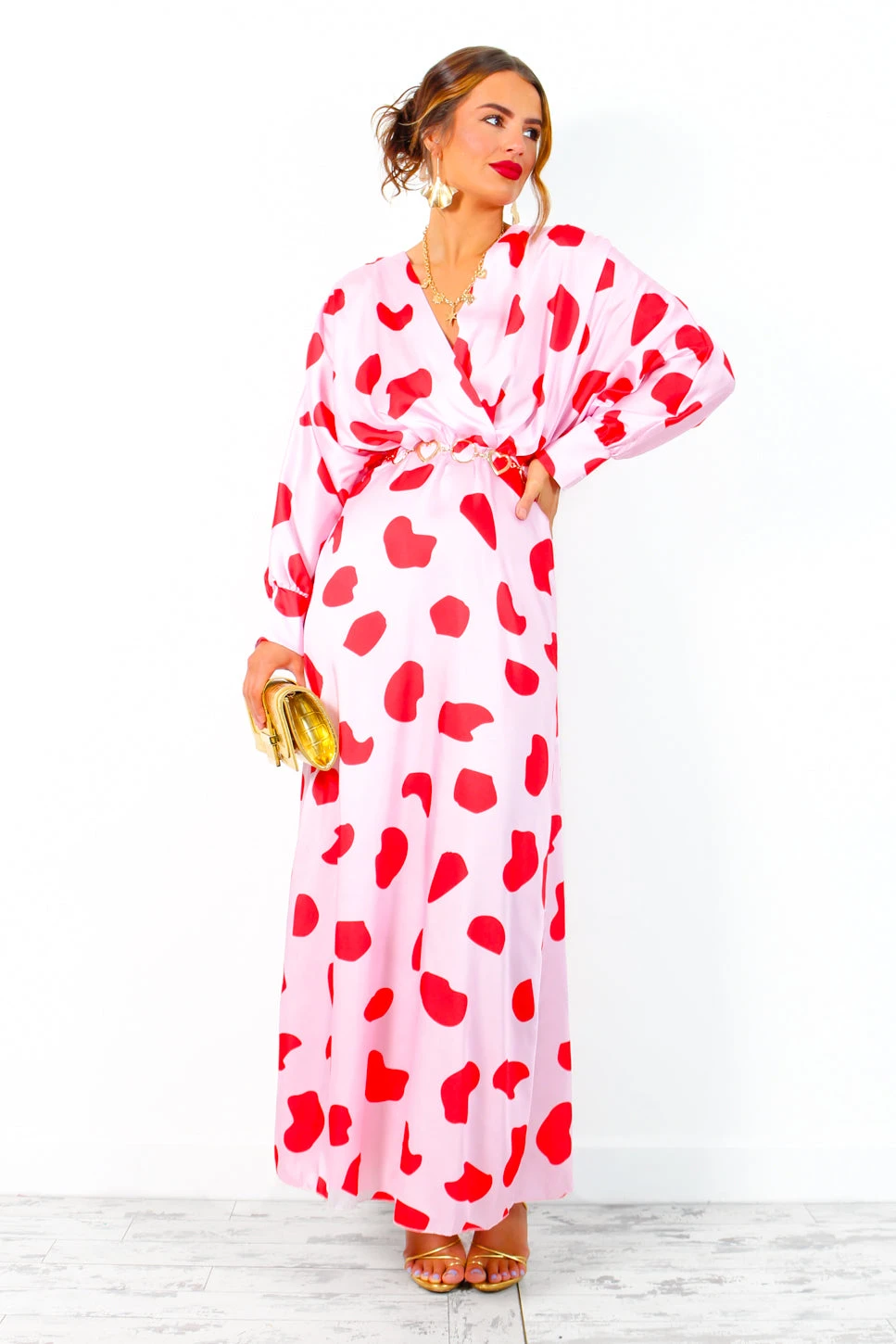 In My Imagination - Pink Red Spot Batwing Midi Dress 3 In My Imagination - Pink Red Spot Batwing Midi Dress - Image 3