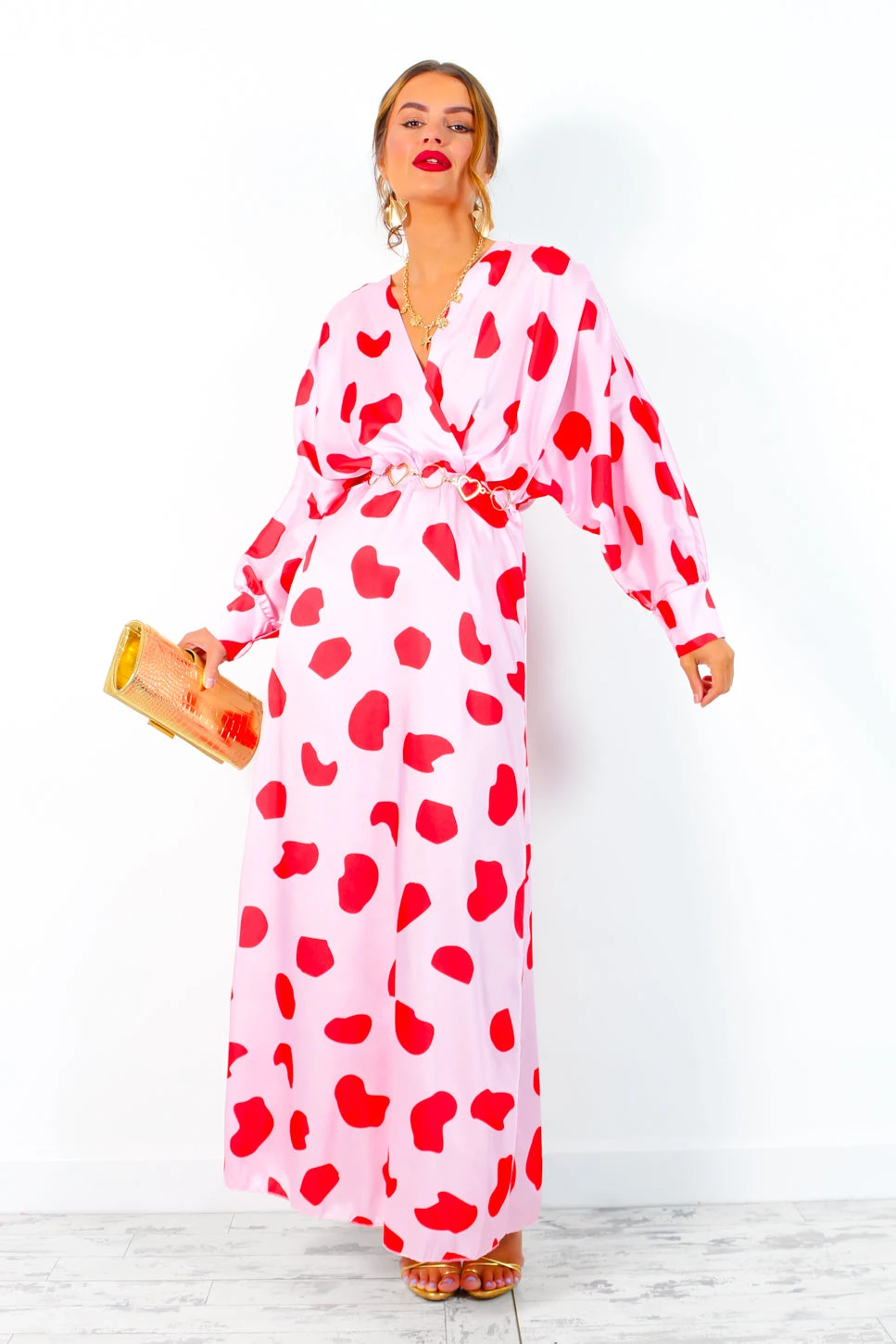 In My Imagination - Pink Red Spot Batwing Midi Dress 5 In My Imagination - Pink Red Spot Batwing Midi Dress - Image 5