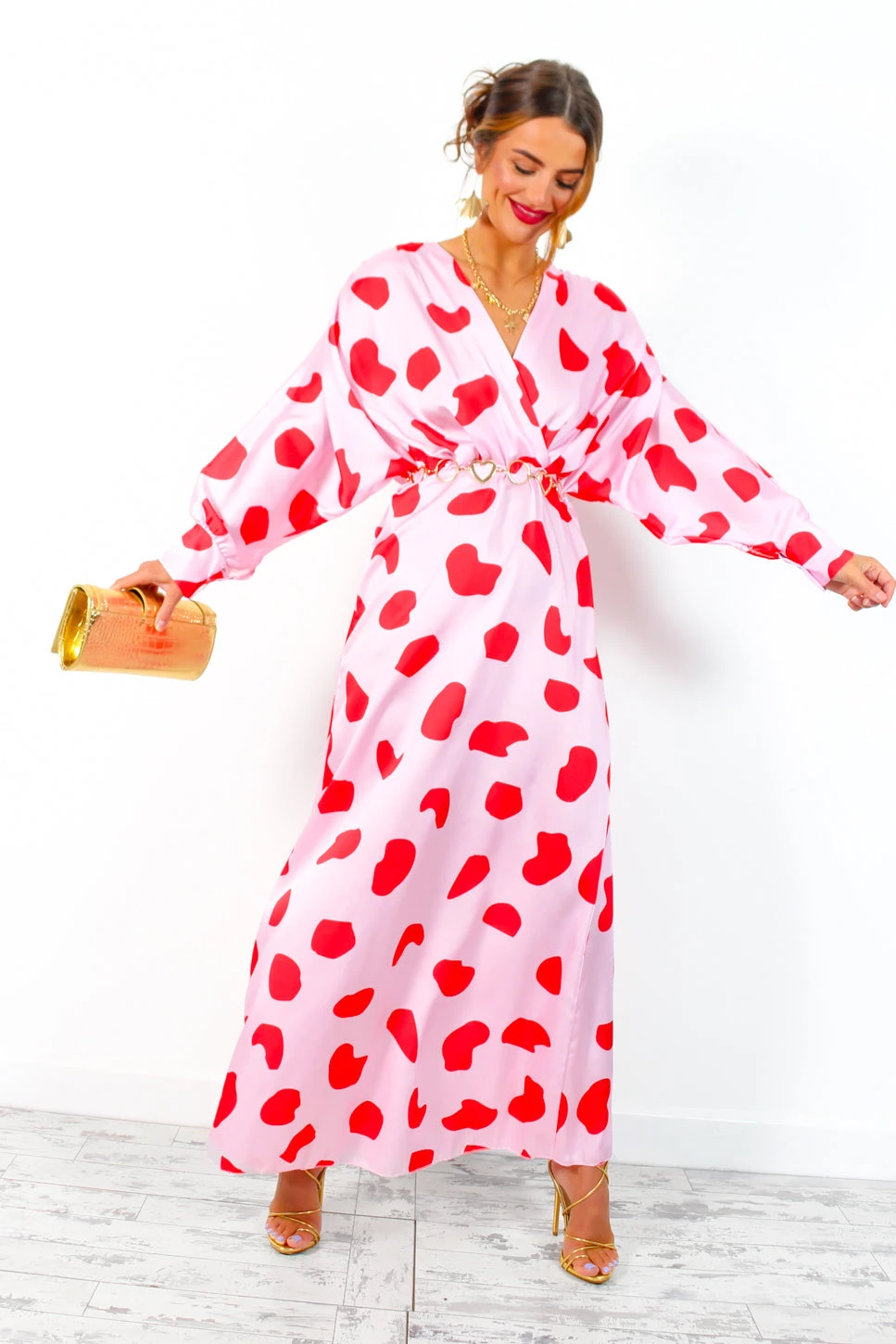 In My Imagination - Pink Red Spot Batwing Midi Dress 1 In My Imagination - Pink Red Spot Batwing Midi Dress