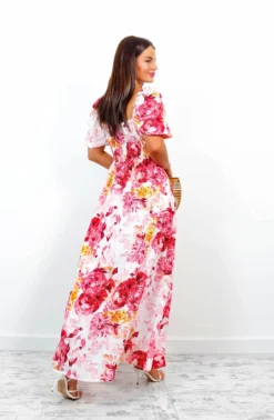 In Paradise - Pink Watercolour Floral Maxi Dress -Glamoros Clothing Shop InParadise PinkWatercolourFloralMaxiDress 2