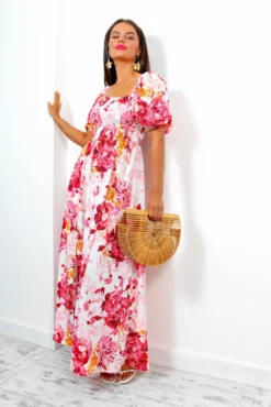 In Paradise - Pink Watercolour Floral Maxi Dress -Glamoros Clothing Shop InParadise PinkWatercolourFloralMaxiDress 4