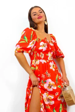 In Paradise - Red Floral Print Maxi Dress -Glamoros Clothing Shop InParadise RedFloralPrintMaxiDress2