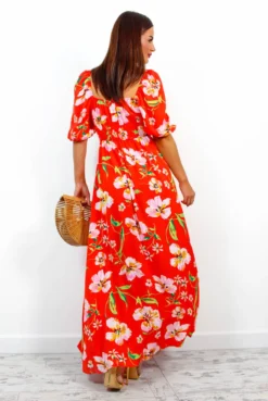 In Paradise - Red Floral Print Maxi Dress -Glamoros Clothing Shop InParadise RedFloralPrintMaxiDress4