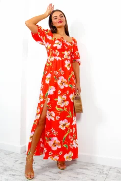 In Paradise - Red Floral Print Maxi Dress -Glamoros Clothing Shop InParadise RedFloralPrintMaxiDress5