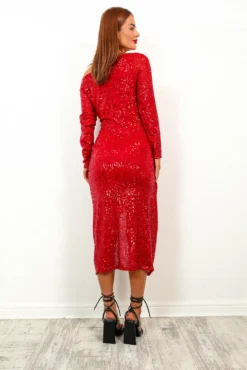 Invite Only - Red Sequin Midi Dress -Glamoros Clothing Shop InviteOnly RedSequinMidiDress2