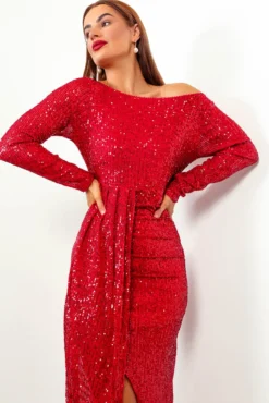 Invite Only - Red Sequin Midi Dress -Glamoros Clothing Shop InviteOnly RedSequinMidiDress4