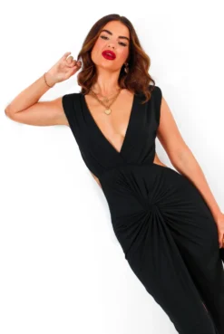 It Takes Time - Black Plunge Knot Detail Backless Midi Dress 12 It Takes Time - Black Plunge Knot Detail Backless Midi Dress -Glamoros Clothing Shop ItTakesTime BlackPlungeKnotDetailBacklessMidiDress 1