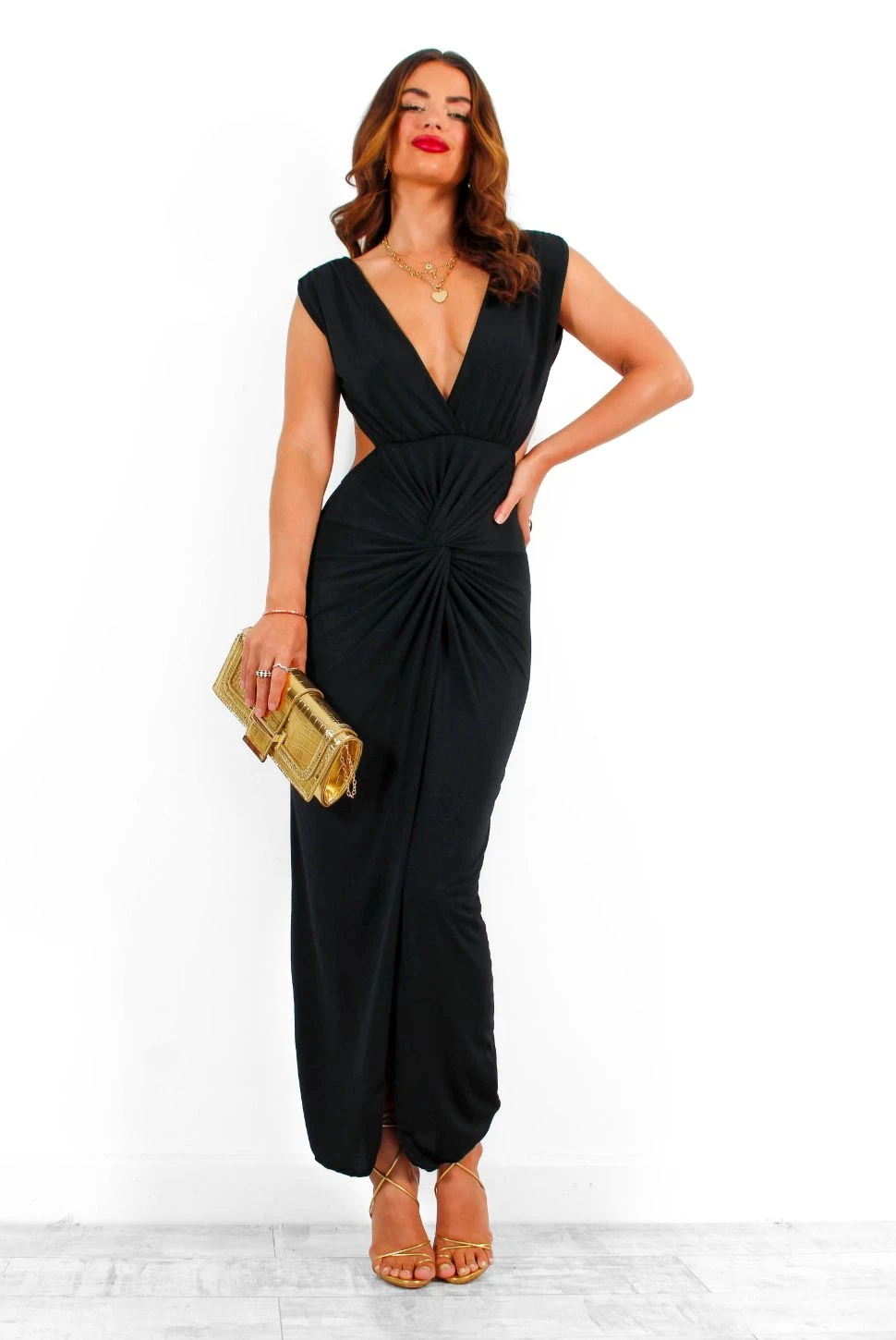 It Takes Time - Black Plunge Knot Detail Backless Midi Dress 5 It Takes Time - Black Plunge Knot Detail Backless Midi Dress - Image 5