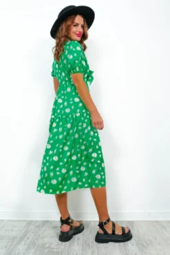 Its The Little Things - Green Floral Print Tie Midi Dress -Glamoros Clothing Shop It sTheLittleThings GreenFloralPrintTieMidiDress3