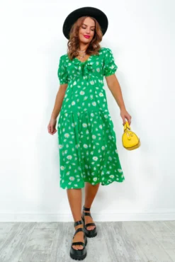 Its The Little Things - Green Floral Print Tie Midi Dress -Glamoros Clothing Shop It sTheLittleThings GreenFloralPrintTieMidiDress4