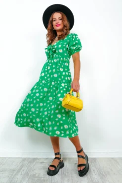 Its The Little Things - Green Floral Print Tie Midi Dress -Glamoros Clothing Shop It sTheLittleThings GreenFloralPrintTieMidiDress5