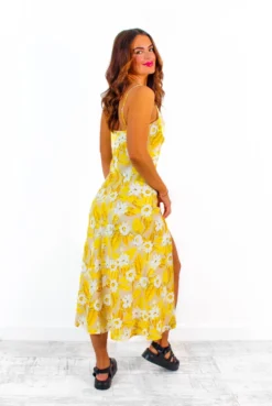 Its You I Choose - Yellow Floral Satin Cowl Neck Midi Dress -Glamoros Clothing Shop It sYouIChoose YellowFloralSatinCowlNeckMidiDress 6
