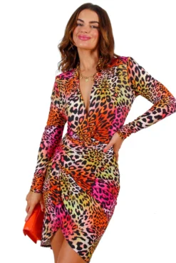 Its A Vibe - Pink Orange Leopard Print Mini Dress -Glamoros Clothing Shop ItsAVibe PinkOrangeLeopardPrintMiniDress