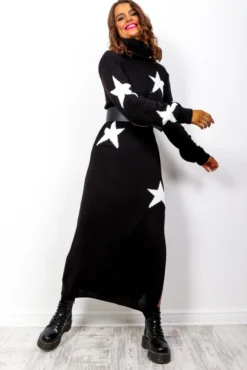 Its Time To Shine - Black Knitted Roll Neck Midi Dress -Glamoros Clothing Shop ItsTimeToShine BlackKnittedRollNeckMidiDress 5