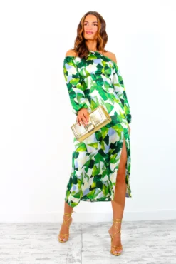 Just Be Good To Me - Green Abstract Print Halter Neck Midi Dress -Glamoros Clothing Shop JustBeGoodToMe GreenAbstractPrintHalterNeckMidiDress 3