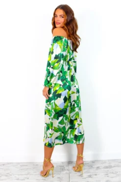 Just Be Good To Me - Green Abstract Print Halter Neck Midi Dress -Glamoros Clothing Shop JustBeGoodToMe GreenAbstractPrintHalterNeckMidiDress 4