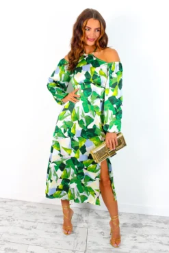 Just Be Good To Me - Green Abstract Print Halter Neck Midi Dress -Glamoros Clothing Shop JustBeGoodToMe GreenAbstractPrintHalterNeckMidiDress 5