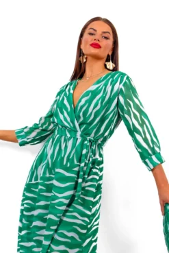 Catwalk Just My Stripe - Green Zebra Print Midi Dress -Glamoros Clothing Shop JustMyStripe GreenZebraPrintMidiDress5