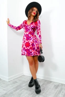 Keep It Sweet - Purple Multi Flower Mini Wrap Dress -Glamoros Clothing Shop KeepItSweet PurpleMultiFlowerMiniWrapDress 3
