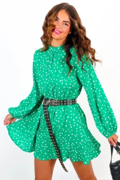 Keep You Close - Green Polka Dot Skater Mini Dress -Glamoros Clothing Shop KeepYouClose GreenPolkaDotSkaterMiniDress 5