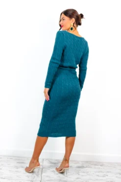 Knits Complicated - Teal Cable Knit Dress -Glamoros Clothing Shop KnitsComplicated TealCableKnitDress 3