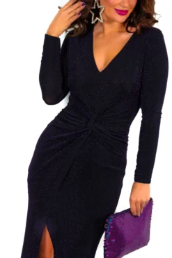 Knot Giving Up - Black Plum Glitter Knot Detail Maxi Dress -Glamoros Clothing Shop KnotGivingUp BlackPlumGlitterKnotDetailMaxiDress8