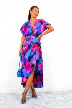Knot In Love - Cobalt Purple Print Maxi Dress -Glamoros Clothing Shop KnotInLove CobaltPurplePrintMidiDress1