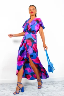 Knot In Love - Cobalt Purple Print Maxi Dress -Glamoros Clothing Shop KnotInLove CobaltPurplePrintMidiDress3