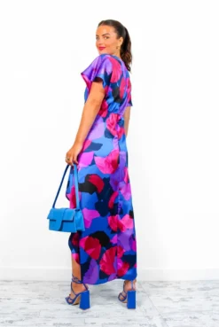 Knot In Love - Cobalt Purple Print Maxi Dress -Glamoros Clothing Shop KnotInLove CobaltPurplePrintMidiDress4