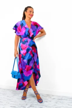 Knot In Love - Cobalt Purple Print Maxi Dress -Glamoros Clothing Shop KnotInLove CobaltPurplePrintMidiDress5