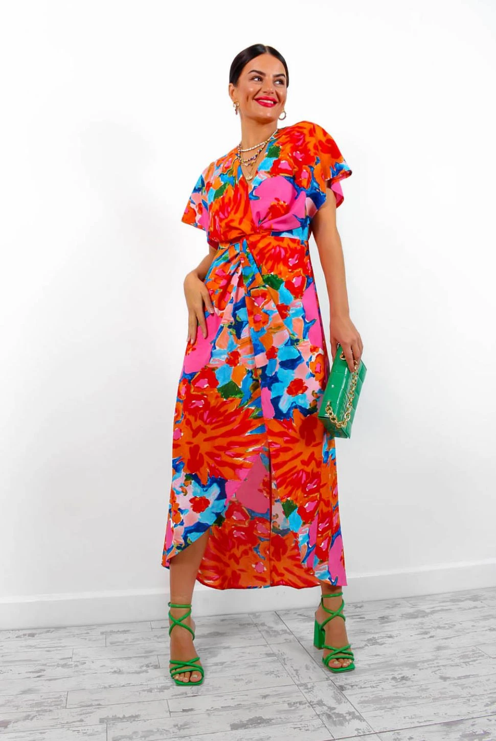 Knot In Love - Pink Orange Floral Maxi Dress 3 Knot In Love - Pink Orange Floral Maxi Dress - Image 3