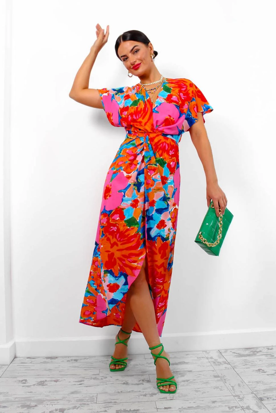 Knot In Love - Pink Orange Floral Maxi Dress 2 Knot In Love - Pink Orange Floral Maxi Dress - Image 2