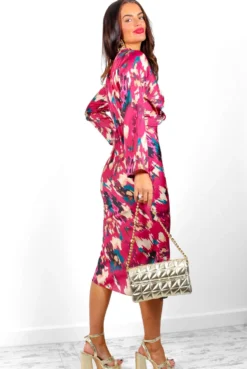 Knot In The Mood - Wine Multi Floral Knot Front Satin Maxi Dress -Glamoros Clothing Shop KnotInTheMood WineMultiFloralKnotFrontSatinMaxiDress 2