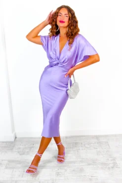 Knot Your Average - Lilac Satin Knot Front Midi Dress -Glamoros Clothing Shop KnotYourAverage LilacSatinKnotFrontMidiDress 3