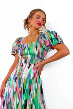 Last But Not Least - Multi Abstract Puff Sleeve Midi Dress -Glamoros Clothing Shop LastButNotLeast MultiAbstractPuffSleeveMidiDress 1