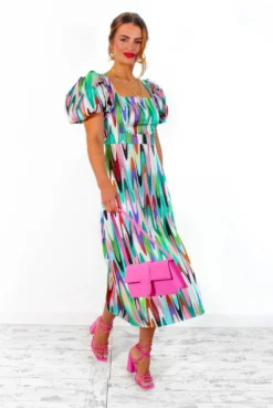 Last But Not Least - Multi Abstract Puff Sleeve Midi Dress -Glamoros Clothing Shop LastButNotLeast MultiAbstractPuffSleeveMidiDress 4