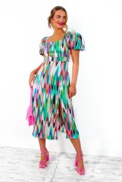 Last But Not Least - Multi Abstract Puff Sleeve Midi Dress -Glamoros Clothing Shop LastButNotLeast MultiAbstractPuffSleeveMidiDress 7