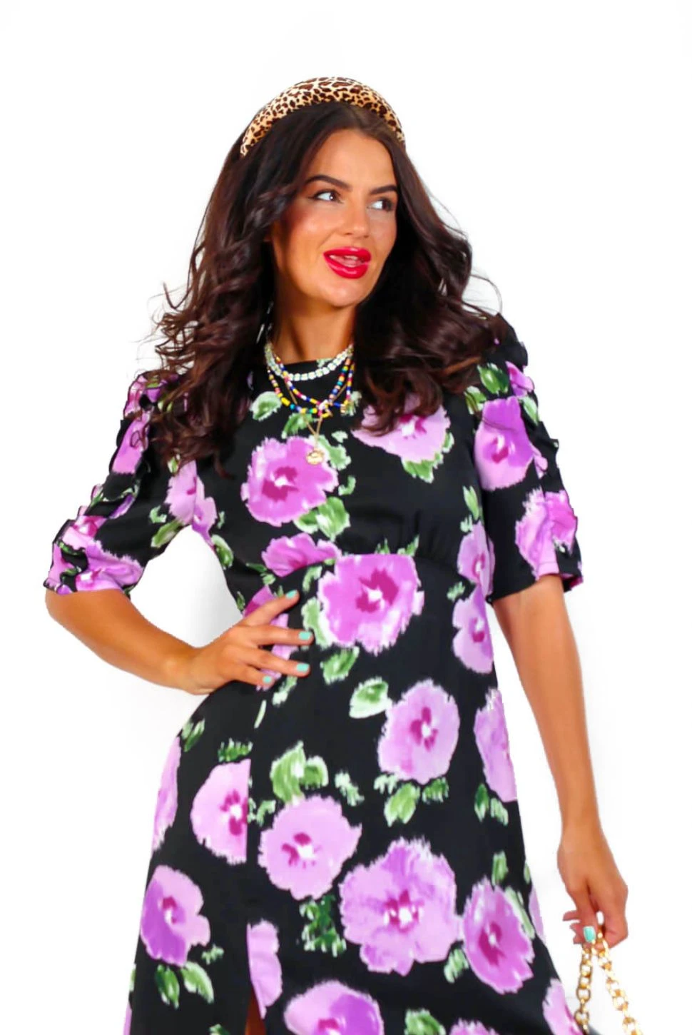 Law Of The Jungle - Black Lilac Floral Print Midi Dress 5 Law Of The Jungle - Black Lilac Floral Print Midi Dress - Image 5