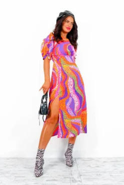 Law Of The Jungle - Fuchsia Rainbow Animal Midi Dress -Glamoros Clothing Shop LawOfTheJungle FuchsiaRainbowAnimalMidiDress1