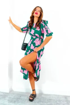 Law Of The Jungle - Green Pink Floral Midi Dress 11 Law Of The Jungle - Green Pink Floral Midi Dress -Glamoros Clothing Shop LawOfTheJungle GreenPinkFloralMidiDress