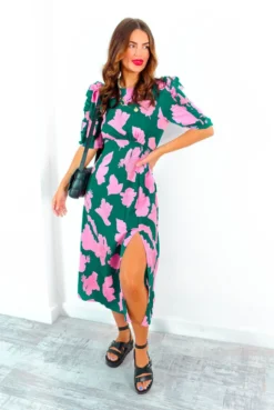 Law Of The Jungle - Green Pink Floral Midi Dress 10 Law Of The Jungle - Green Pink Floral Midi Dress -Glamoros Clothing Shop LawOfTheJungle GreenPinkFloralMidiDress 1