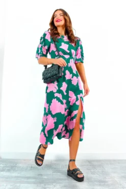 Law Of The Jungle - Green Pink Floral Midi Dress 9 Law Of The Jungle - Green Pink Floral Midi Dress -Glamoros Clothing Shop LawOfTheJungle GreenPinkFloralMidiDress 3