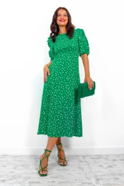 Law Of The Jungle - Green Polka Dot Midi Dress -Glamoros Clothing Shop LawOfTheJungle GreenPolkaDotMidiDress 1