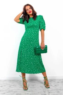 Law Of The Jungle - Green Polka Dot Midi Dress -Glamoros Clothing Shop LawOfTheJungle GreenPolkaDotMidiDress 2