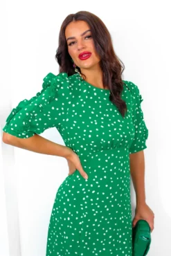 Law Of The Jungle - Green Polka Dot Midi Dress -Glamoros Clothing Shop LawOfTheJungle GreenPolkaDotMidiDress 5