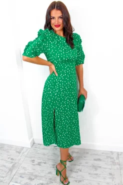 Law Of The Jungle - Green Polka Dot Midi Dress -Glamoros Clothing Shop LawOfTheJungle GreenPolkaDotMidiDress 6